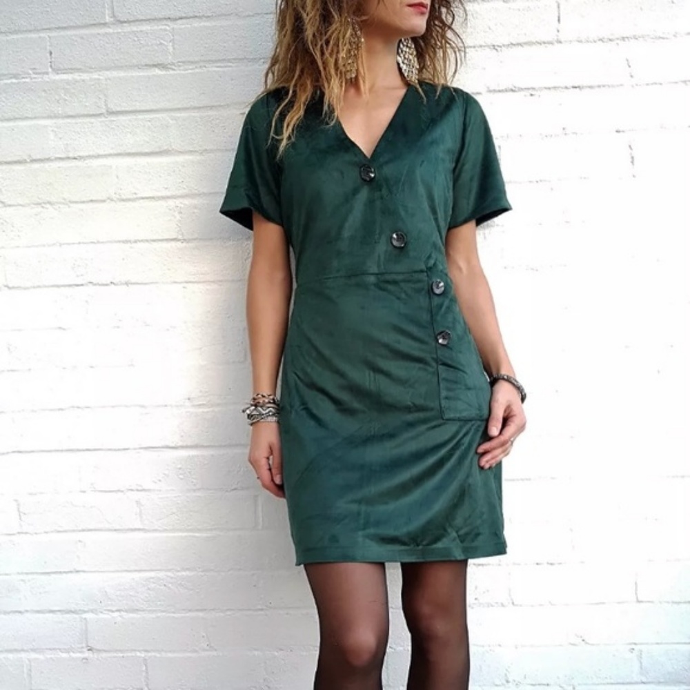 Zara Hunter Green Suede Button Dress w/Pocket